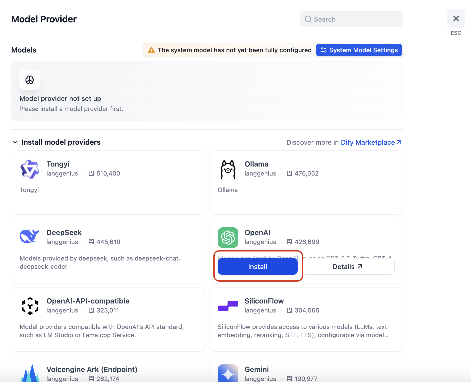 Model provider installation(OpenAI)